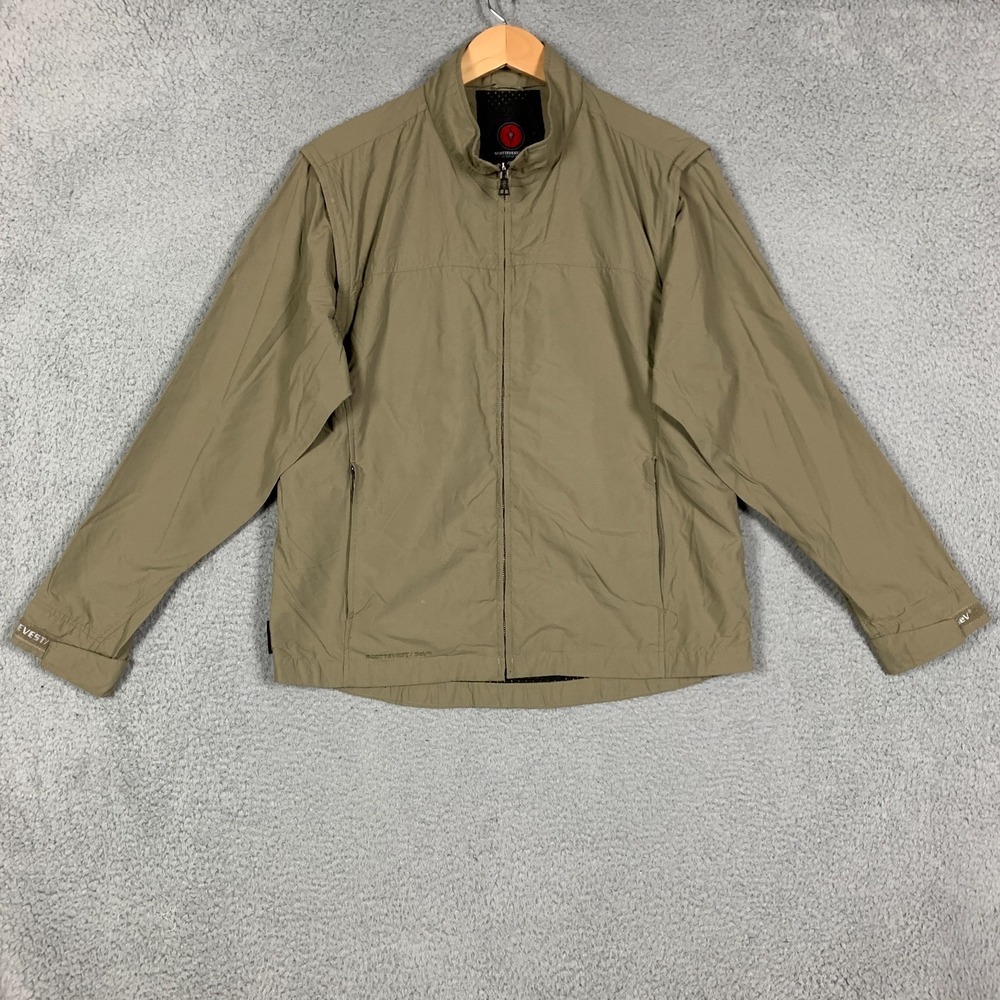 Scottevest Sev Jacket Vest Men's Medium Tan TEC Convertible Full Zip Tech Travel